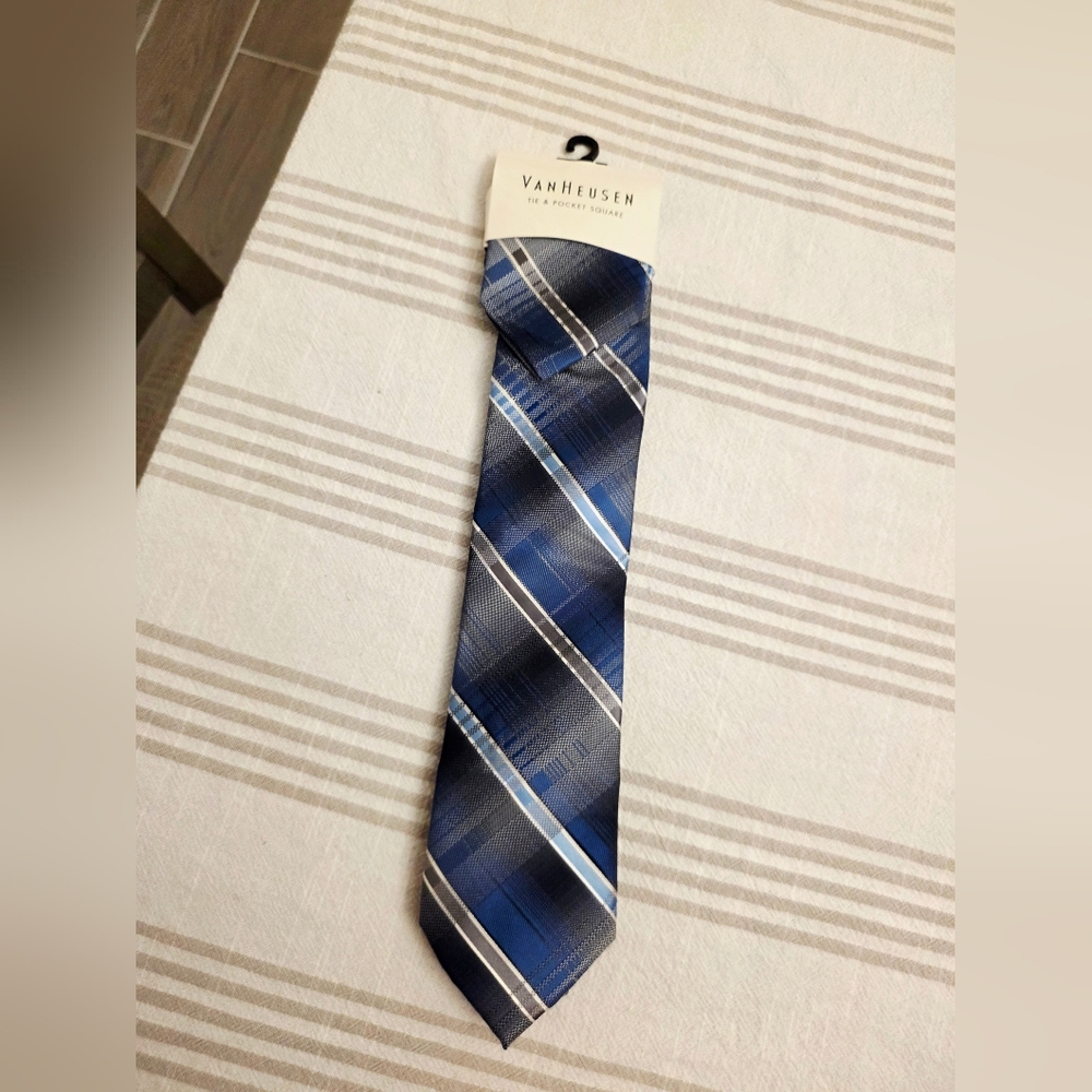 Van Heusen Striped Blue and Black Tie